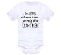 IDYLEA Body bébé Les bêtises, c’est mieux à deux… - Annonce future naissance - Grand frère ou grande sœur - Coton Oeko-Tex - Marquage français - Manches courtes ou longues