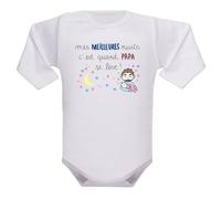 IDYLEA Body bébé Mes meilleures nuits, c’est quand Papa se lève ! - Humour papa bébé - Coton Oeko-Tex - Manches longues ou courtes