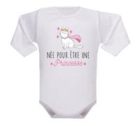 IDYLEA Body bébé Née pour être une Princesse - Chat couronné rose - 100% coton certifié Oeko-Tex - Cadeau naissance fille