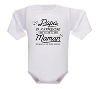 IDYLEA Body bébé Papa va m’apprendre… Maman dit que ça va être rapide - Humour papa maman - 100% coton - Manches courtes ou longues