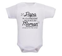 IDYLEA Body bébé Papa va m’apprendre… Maman dit que ça va être rapide - Humour papa maman - 100% coton - Manches courtes ou longues