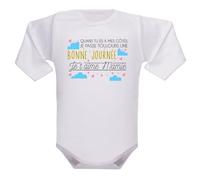 IDYLEA Body bébé personnalisé - Bonne journée avec (au choix : papa, maman, papi ou mamie) - Coton blanc Oeko-Tex - Message tendre et original