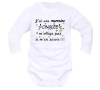 IDYLEA body j'ai une famille cinglée, papa maman papi mamie parrain marraine tonton ou tatie - 12-18 mois, marraine - Manches Longues