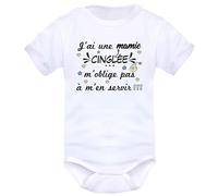 IDYLEA body j'ai une famille cinglée, papa maman papi mamie parrain marraine tonton ou tatie - 6-12 mois, mamie - Manches Courtes