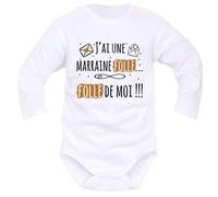 IDYLEA Body naissance il est fou... fou de moi » - Cadeau bébé Noël - Cadeau nouveau-né mixte - - 0 à 1 mois, MARRAINE - MANCHES LONGUES