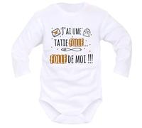 IDYLEA Body naissance il est fou... fou de moi » - Cadeau bébé Noël - Cadeau nouveau-né mixte - - 0 à 1 mois, TATIE - MANCHES LONGUES