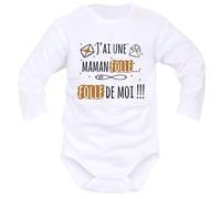 IDYLEA Body naissance il est fou... fou de moi » - Cadeau bébé Noël - Cadeau nouveau-né mixte - - 3-6 mois, MAMAN - MANCHES LONGUES