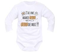 IDYLEA Body naissance il est fou... fou de moi » - Cadeau bébé Noël - Cadeau nouveau-né mixte - - 3-6 mois, MAMIE - MANCHES LONGUES