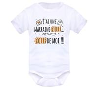 IDYLEA Body naissance il est fou... fou de moi » - Cadeau bébé Noël - Cadeau nouveau-né mixte - - 3-6 mois, MARRAINE - MANCHES COURTES