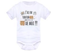 IDYLEA Body naissance il est fou... fou de moi » - Cadeau bébé Noël - Cadeau nouveau-né mixte - - 3-6 mois, TONTON - MANCHES COURTES