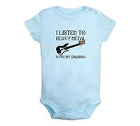 iDzn Body humoristique à manches courtes pour nouveau-né avec inscription « I Listen To Heavy Metal With My Grandpa », bleu, 6-12 Months