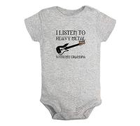 iDzn Body humoristique à manches courtes pour nouveau-né avec inscription « I Listen To Heavy Metal With My Grandpa », gris, 6-12 Mois