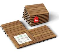 Idzo Lot de 10 dalles de terrasse emboîtables imperméables en bois d'acacia pour intérieur et extérieur - Motif à rayures - Teck doré, 30,5 x 30,5 x 2,3 cm