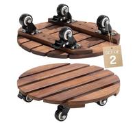 Idzo Lot de 2 paniers à plantes en bois d'acacia avec roulettes robustes de 35,6 cm - Capacité de 119,7 kg - Chariot à plantes en bois d'acacia avec roues verrouillables à 360° pour pots de fleurs
