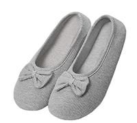 iEasey Ballerines Femme Semelle Rigide Chaussons Confortable Pantoufles fermées, en coton, pour l'été et l'hiver (39/40, Gris, 39)
