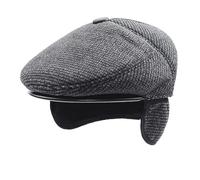 iEasey Casquette Plate d'hiver pour Homme avec Cache-Oreilles Casquette Beret Vintage Lvy Chapeau Bonnet Casquette à Visière avec Oreillettes Casquette Plate en Tweed en Laine