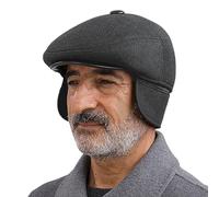 iEasey Casquette Plate d'hiver pour Homme avec Cache-Oreilles Casquette Beret Vintage Lvy Chapeau Bonnet Casquette à Visière avec Oreillettes Casquette Plate en Tweed en Laine