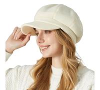 iEasey Dame Femme Unicolore Béret en Laine d'hiver Rétro Gavroche Chapeau Bonnet Chapeau d'hiver Casquette à visière Femme Français Élégantes Chaud Casquette Plate,Beige