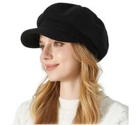 iEasey Dame Femme Unicolore Béret en Laine d'hiver Rétro Gavroche Chapeau Bonnet Chapeau d'hiver Casquette à visière Femme Français Élégantes Chaud Casquette Plate,Noir