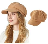 iEasey Dame Femme Unicolore Béret en Laine d'hiver Rétro Gavroche Chapeau Bonnet Chapeau d'hiver Casquette à visière Femme Français Élégantes Chaud Casquette Plate,Marron