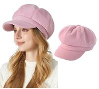 iEasey Dame Femme Unicolore Béret en Laine d'hiver Rétro Gavroche Chapeau Bonnet Chapeau d'hiver Casquette à visière Femme Français Élégantes Chaud Casquette Plate,Rose