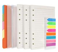 iEasey Lot de 3 recharges de papier A6, 270 pages lignées, 5 intercalaires colorés, 160 drapeaux adhésifs fluo, 2 poches zippées, règle - Papier à lettre