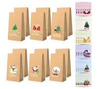 IEBTAWN 12 Pcs Sachet Bonbon Noël, 6 Style Sacs Cadeaux Friandises Noël, Sacs De Friandises Merry Christmas Avec Mignon Motif Pour Bonbon, Biscuits Et Fêtes D'Enfants, Avec 30 Cartes De Vœux