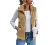 IECCP Gilet en polaire pour femme - Gilet chaud sans manches pour l'automne et l'hiver - Veste en peluche décontractée et légère - Manteau d'automne avec col montant, Khaik, S