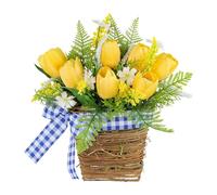 IEEDFJKK Couronne de printemps pour porte d'entrée, panier de fleurs, couronne printanière et estivale, décoration extérieure style champêtre, bienvenue famille et amis, à suspendre