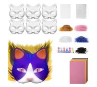 IEEDFJKK Kit de masques pour enfants à faire soi-même, Pour masque de chat vierge avec ensemble tissu en feutre, cadeau fête graffiti fait main, kit bricolage en forme chat papier, tapez+1