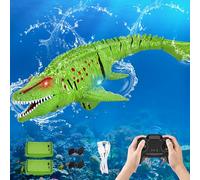 IEEILULU Bateaux Telecommander, Jouet Mosasaure Télécommandé 2.4G, Bateau de Dinosaure Electrique Mosasaure avec Lumière et USB, Jouets Aquatiques Cadeau pour Garçons et Filles de 8+ Ans (Vert)