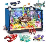 IEEILULU Blocs de Construction d'Aquarium avec Lumière LED, Compris Les Tortue en Mouvement et 6 Petits Blocs de Construction d'animaux Marins, Cadeau pour Adultes et Enfants