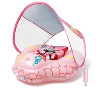IEEILULU Bouee Bebe, Bouee Piscine Bebe avec Pare Soleil e Siège, Bouée Bébé Flotteur Piscine avec Autocollants de Réparation, Bouée Siège Bébé pour Piscine Plage Vacances de 6 à 36 Mois (Rose)