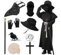 IEEILULU Costume de docteur de peste pour enfant garçon - Costume médiéval de la peste - Avec masque, sceptre, chapeau, Halloween - Costume cosplay pour carnaval