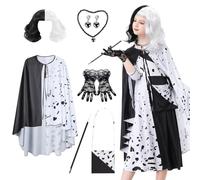 IEEILULU Deguisement Dalmatien Enfant, Costume Halloween Cruella, Cruella Deville Cosplay Costume, Dalmatiens Robe à Pois pour Halloween Carnaval Mardi Gras Cosplay (Style Cape 160)