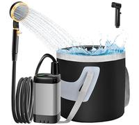 IEEILULU Douche de Camping, Pompe de Douche Électrique Rechargeable avec Affichage Intelligent de Température et Pression d'eau Réglable, Pommeau de Douche avec Seau Pliable pour Camping randonnée