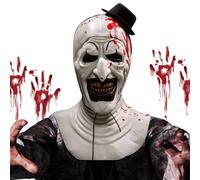 IEEILULU Masque de terrifier, Terrifier Art the Clown, Latex masque de clown avec Mini chapeau d'homme, Masque effrayant terrifier avec Bonnet de Père Noël, Accessoires de Costume d'Halloween (Blanc2)