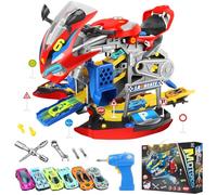 IEEILULU Moto Démontable pour Enfants 3+ Ans, Jouet Éducatif avec Perceuse Électrique, Moto à Construire avec Lumières et Sons Réalistes, Jeux de Construction, Noël Cadeau pour Enfants 3 à 8 Ans,Rouge