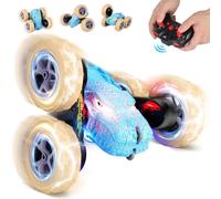 IEEILULU Voiture Télécommandée, Buggy Radiocommandé Dinosaur, Veille 70 Minutes, 4WD Voiture Drift Telecommandé avec Lampe à Fissure, Un Clic de Démo pour Les 4 5 6 7 8 9 10 Ans Garçon (Bleu)