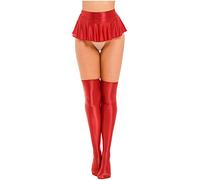 IEFIEL 2Pcs Femme Brillant Jupe Mini Hanche Taille Haute Bas Collants Ensemble Lingerie Boîte De Nuit Droite Jupe Music Festival Tenue Costume Clubwear Dansewear Z Micro Rouge Fonce L