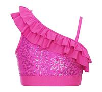 IEFIEL Brassières pour Jeunes Filles Adolescent Soutiens-Gorge Sport Yoga Haut Danse Moderne Jazz Latine Étudiant Débardeur Une épaule Bretelles Croisées Rose Vif 7-8 Ans