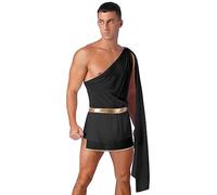 IEFIEL Deguisement Dieu Chevalier Homme Guerrier Gladiateur Roman Costume Grec Ancien Médiéval Cosplay Soldat Armure Tenu Party Clubwear Toga Noir M