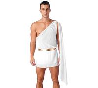IEFIEL Deguisement Dieu Chevalier Homme Guerrier Gladiateur Roman Costume Grec Ancien Médiéval Cosplay Soldat Armure Tenu Party Clubwear Toga Blanc M