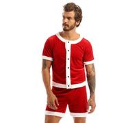 IEFIEL Déguisement Noël Père Homme Ensemble Top + Boxer Short Chapeau Noël Elf Adulte sous Vêtement Noël Lutin Maillots de Corps Lingerie Tendance Noël Cosplay Clubwear Noël Père XXL