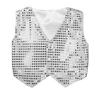 IEFIEL Enfant Garçon Veste Gilet d'honneur Cérémonie à Paillettes Sequins Garçon Chemise Vestons de Danse Hip-hop Jazz Choeur Performance sans Manches 7-15 Ans Argente 14-15 Ans