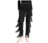 IEFIEL Femme Frangé Pantalon Danse Latin Jazz Salsa Compétition De Danse Pantalon Cours De Danse Cha-cha Tango Rumba Samba Performance sur Scène Noir L