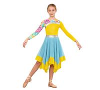 IEFIEL Fille Enfants Blocs De Couleur Robe De Louange Liturgique Manche Longue Robe Chœur Culte Vêtements Danse Praise Danse Lyrique Moderne Jaune 5-6 Ans