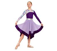 IEFIEL Fille Enfants Blocs De Couleur Robe De Louange Liturgique Manche Longue Robe Chœur Culte Vêtements Danse Praise Danse Lyrique Moderne Violet 13-14 Ans