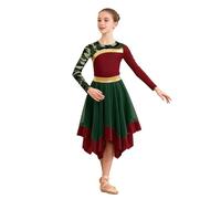 IEFIEL Fille Enfants Blocs De Couleur Robe De Louange Liturgique Manche Longue Robe Chœur Culte Vêtements Danse Praise Danse Lyrique Moderne Bordeaux Vert armée 11-12 Ans