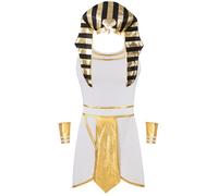 IEFIEL Homme Cosplay Costume de Pharaon Egypte Ancienne Hommes Roi Deguisement Halloween Carnaval Fête à Thème Théâtrale Performance Pharaon Blanc XL